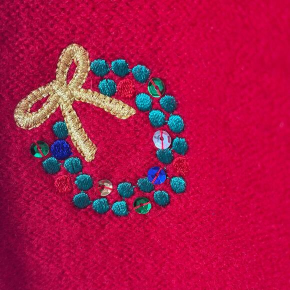 Karen Scott Sport VTG Red Christmas Cardigan Sweater Button Wool Embellished 1X - Picture 4 of 8